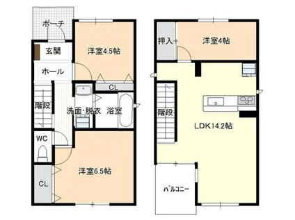 名古屋市東山線 岩塚駅 徒歩10分 2階建 築9年(3LDK)の間取り写真