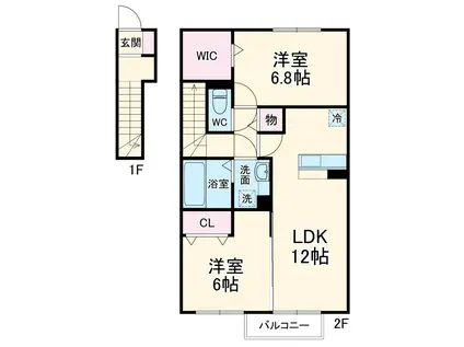 ウィット竜泉寺B棟(2LDK/2階)の間取り写真