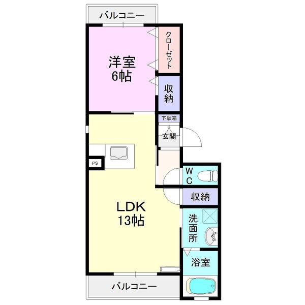 ヴィターレ日比野(1LDK/1階)の間取り写真