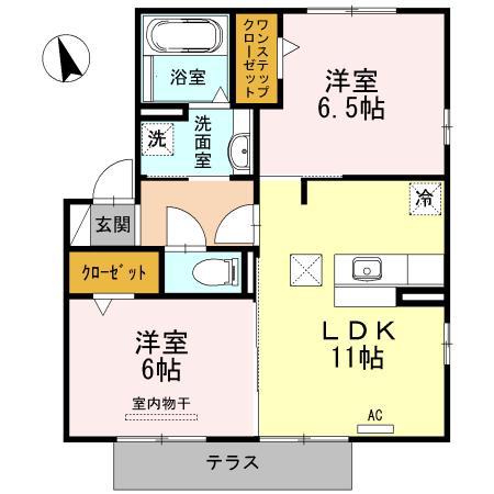 パルケ山口 B棟(2LDK/1階)の間取り写真