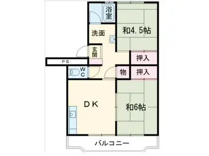 中駒九番団地 6号棟(2DK/5階)の間取り写真