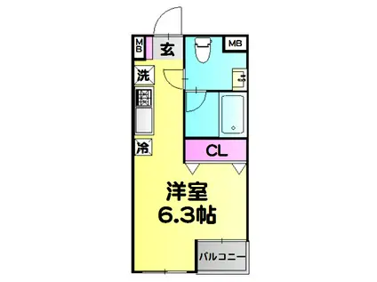 モアナコート北綾瀬(ワンルーム/3階)の間取り写真