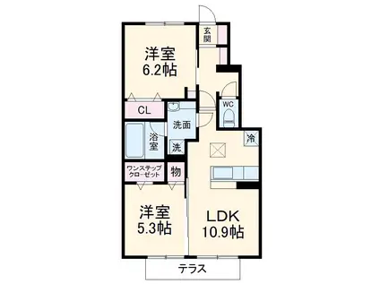 カーサⅡ(2LDK/1階)の間取り写真