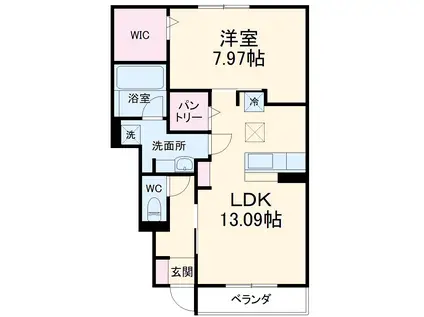 サニープレイス十一屋 D棟(1LDK/1階)の間取り写真