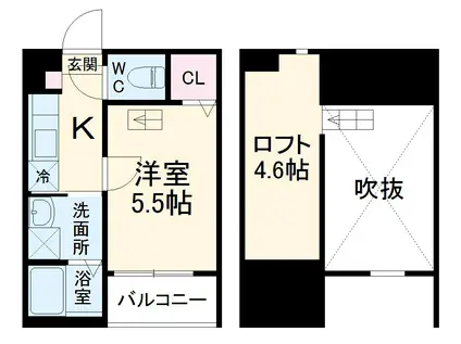 デュアリーナ 本陣(1K/1階)の間取り写真