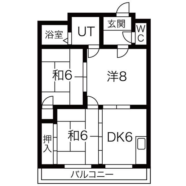 酒カネハイツ(3DK/3階)の間取り写真
