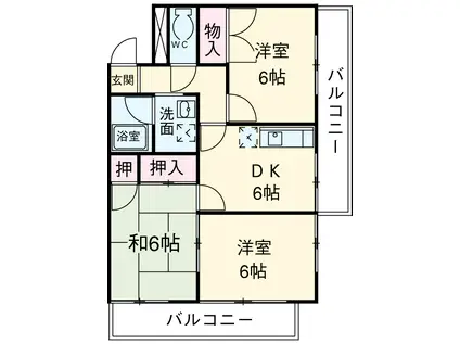 寺山パークハイツ(3DK/4階)の間取り写真