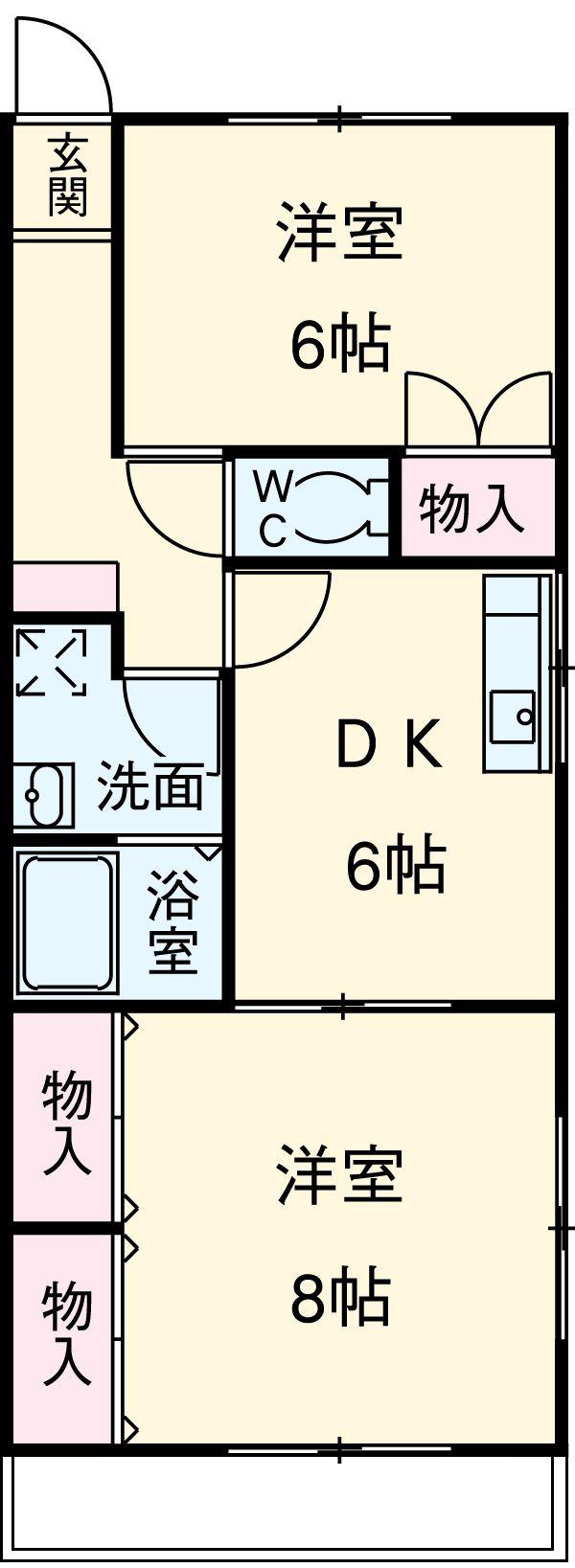 コーポセントラルビレッジⅡ(2DK/2階)の間取り写真