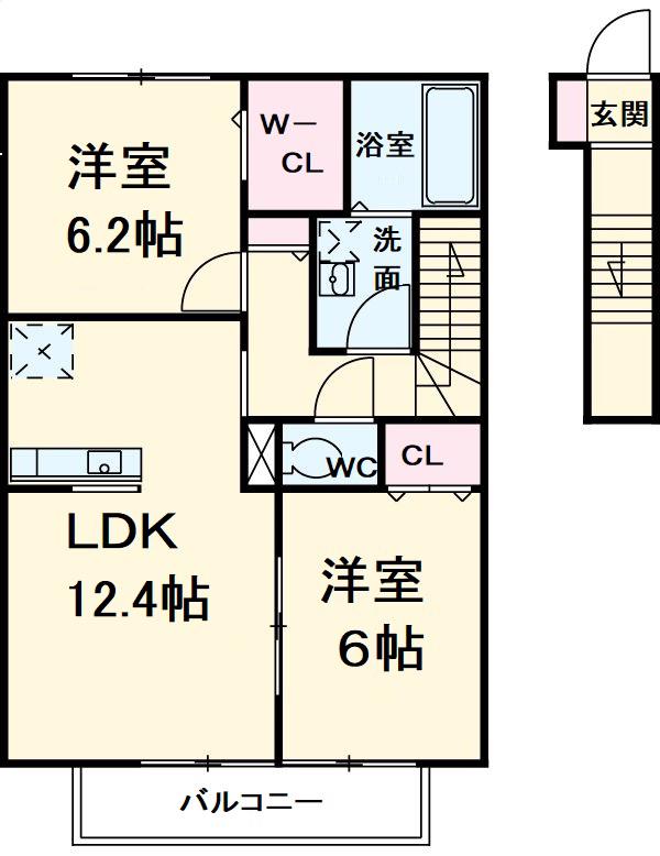 ハイツ アムール(2LDK/2階)の間取り写真