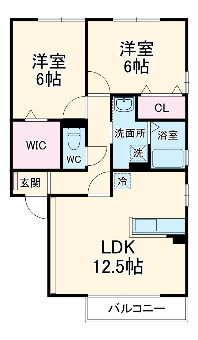 クレール・ヴィラージュ(2LDK/2階)の間取り写真