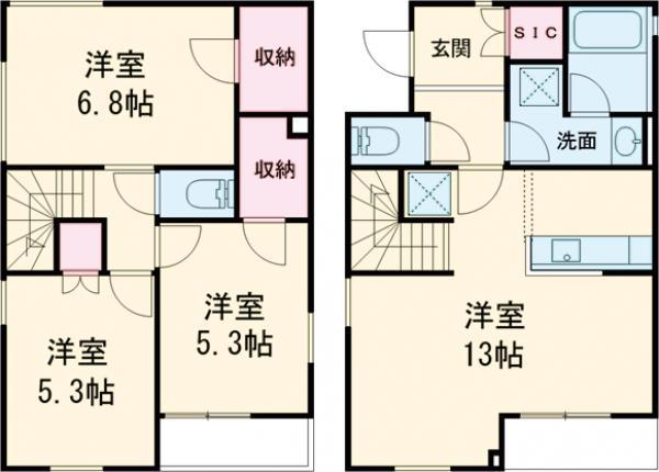 東京地下鉄千代田線 綾瀬駅 バス乗車時間：12分 東淵江庭園バス停で下車 徒歩8分 2階建 築8年(3LDK)の間取り写真