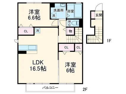 ウエストヒルズ岩崎台 A棟(2LDK/2階)の間取り写真