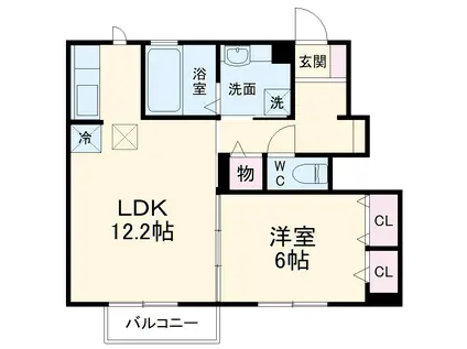 ウエストヒルズ岩崎台 B棟(1LDK/1階)の間取り写真
