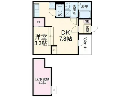ハーモニーテラス塩池町(1DK/1階)の間取り写真