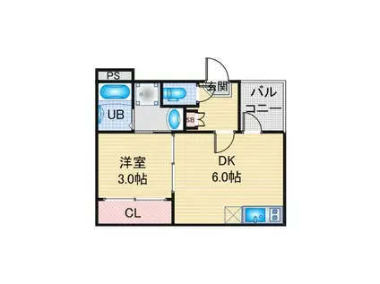 ハーモニーテラス塩池町(1DK/2階)の間取り写真