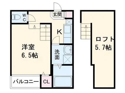 ハーモニーテラス上石川町Ⅱ(1K/2階)の間取り写真