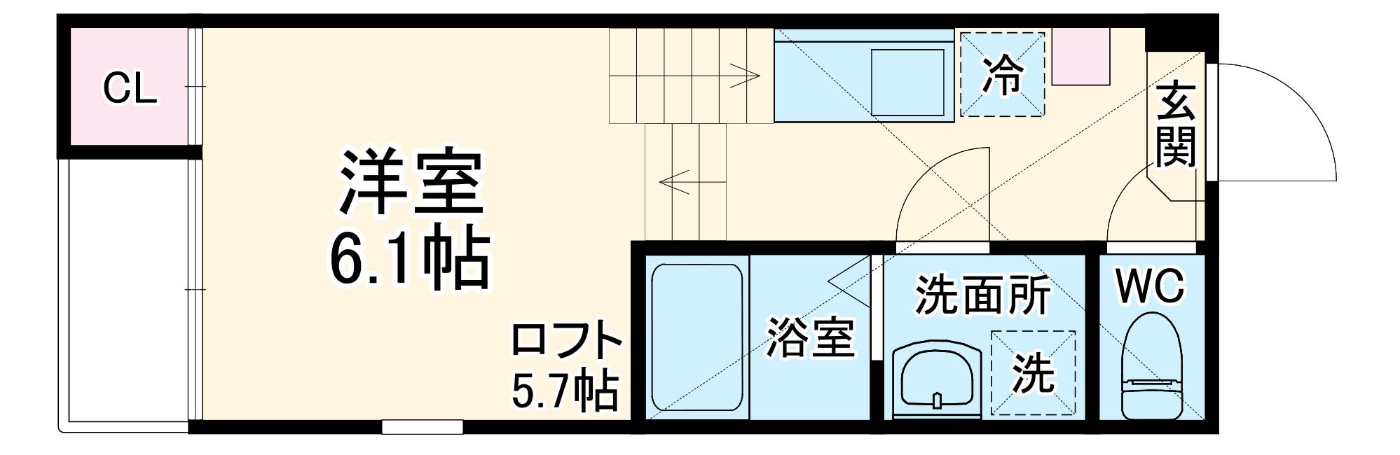 ハーモニーテラス鶴田Ⅱ(1K/2階)の間取り写真