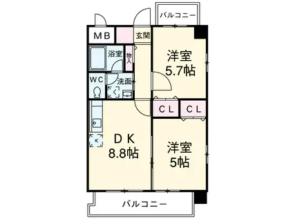 CAMINO REAL(2DK/4階)の間取り写真