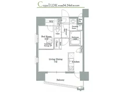 リアンシエルブルー東比恵2(1LDK/7階)の間取り写真