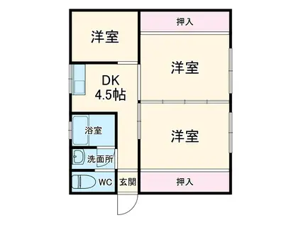 東海道本線 掛川駅 徒歩17分 1階建 築44年(3DK)の間取り写真