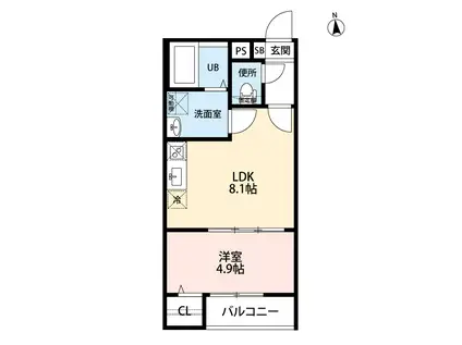 T.A明前町A棟(1LDK/2階)の間取り写真