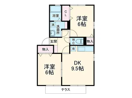 カーサソレイユ A棟(2DK/2階)の間取り写真