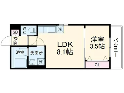 ジュネス内浜町(1LDK/3階)の間取り写真