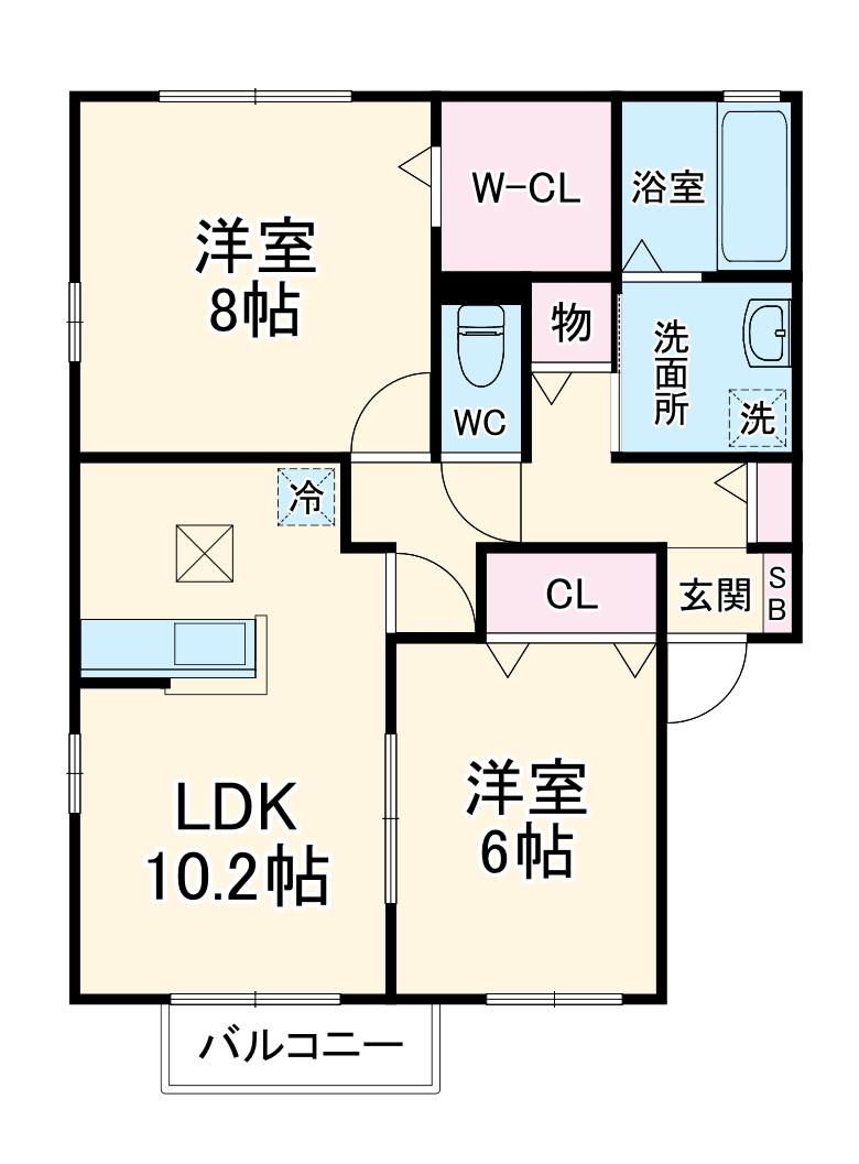 パピルス B(2LDK/1階)の間取り写真