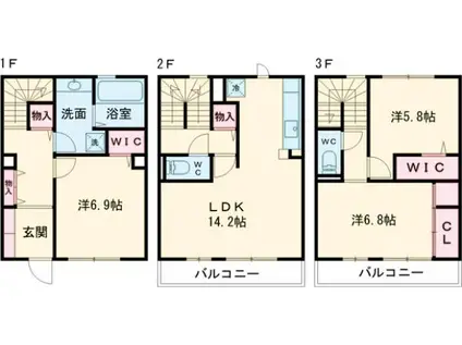 Ｄ−ｒｏｏｍ高取(3LDK)の間取り写真