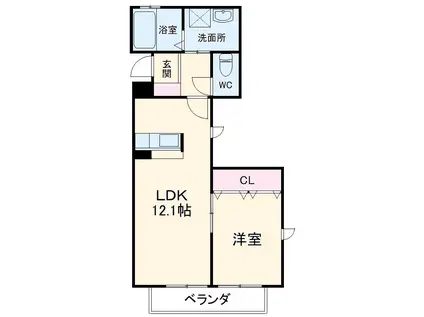ヴィラロワール(1LDK/2階)の間取り写真