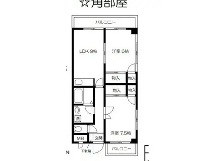 パークサイド中川(2DK/4階)の間取り写真