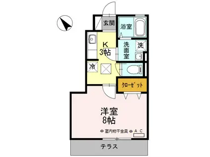 カインドコープⅢ(1K/1階)の間取り写真