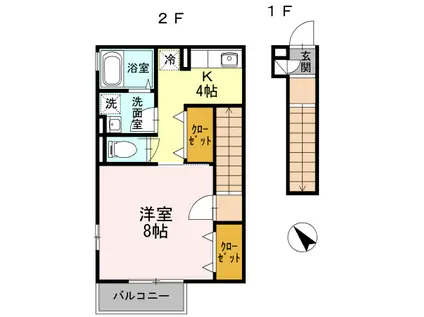 カインドコープⅢ(1K/2階)の間取り写真