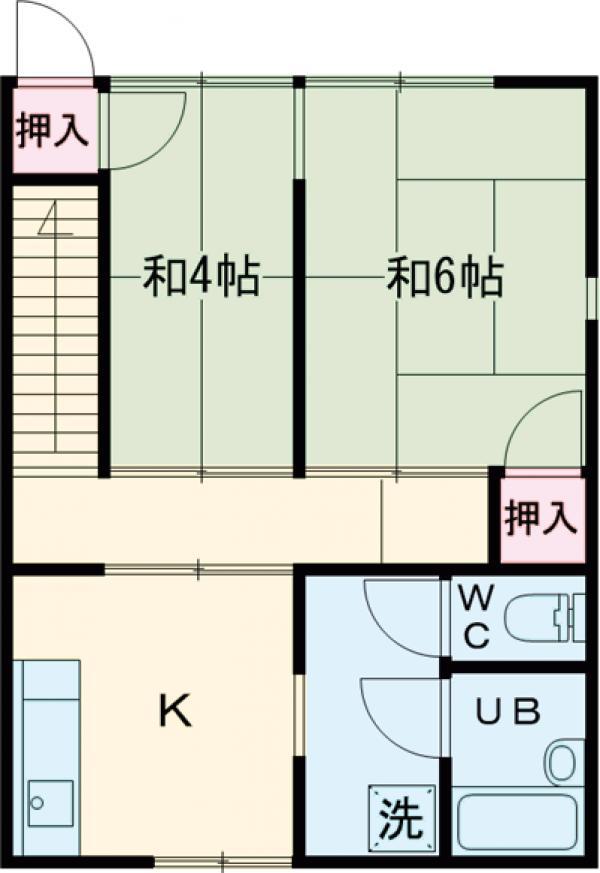花荘北棟(2DK/2階)の間取り写真