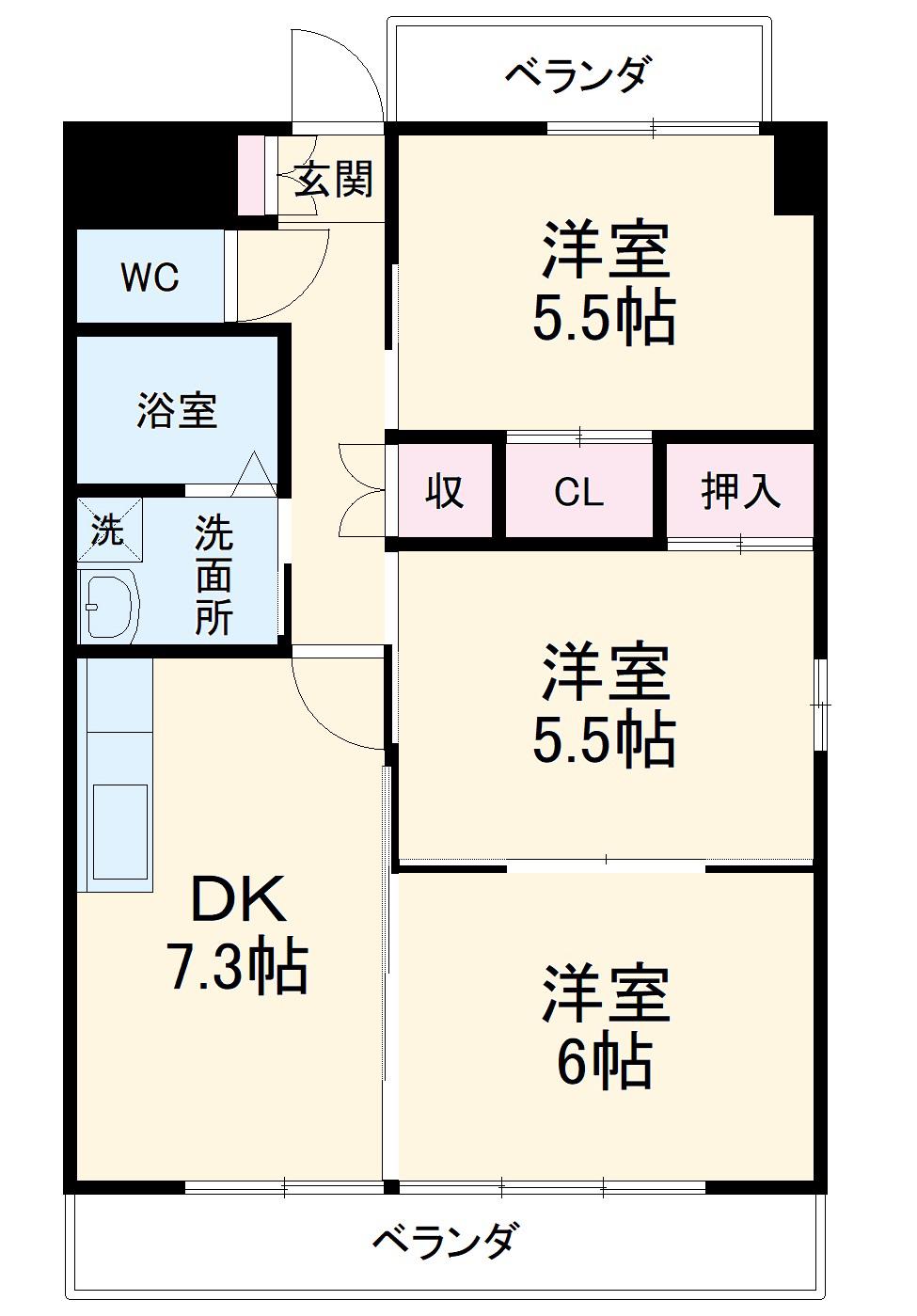 GRANDCHATEAUⅢ(3DK/1階)の間取り写真