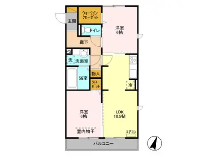 プリムヴェール十六番館(2LDK/2階)の間取り写真