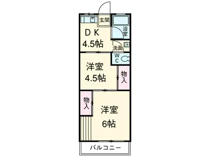 十六ハイツ(2DK/2階)の間取り写真