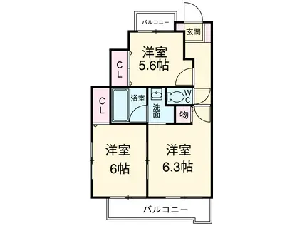 NEOⅡ(2DK/1階)の間取り写真
