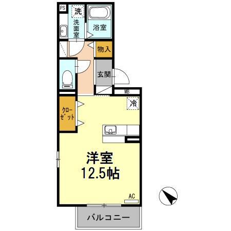 ピースガーデン東新町(ワンルーム/2階)の間取り写真