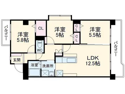 クレッセンド清水ヶ岡(3LDK/3階)の間取り写真