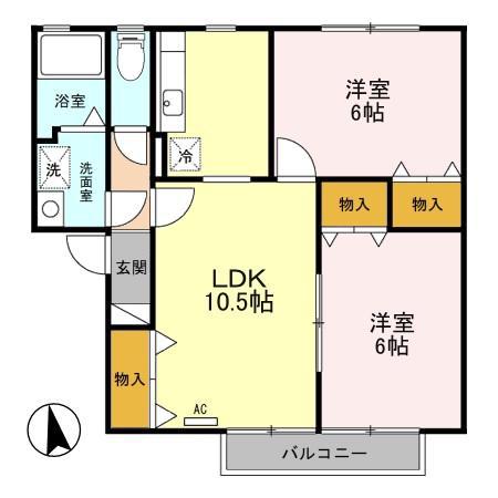 グレース富士見 A(2LDK/2階)の間取り写真