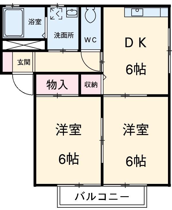 サンメゾン菊川A(2DK/2階)の間取り写真