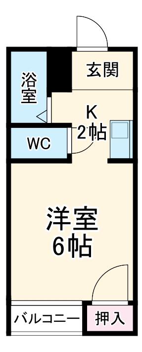 LOVE WING白鳥(1K/2階)の間取り写真