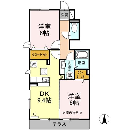 プランドールⅡ(2DK/1階)の間取り写真