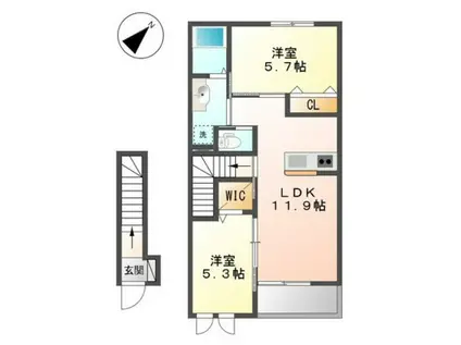 クレディール(2LDK/2階)の間取り写真