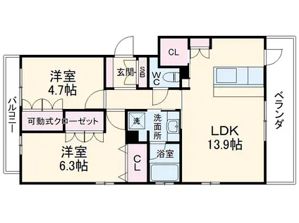 リューベツァール瑞穂(2LDK/2階)の間取り写真