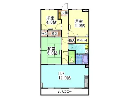 陽香マンション(3LDK/4階)の間取り写真