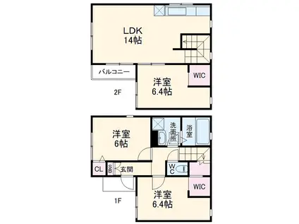 名鉄三河線 刈谷市駅 徒歩4分 2階建 築7年(3LDK)の間取り写真