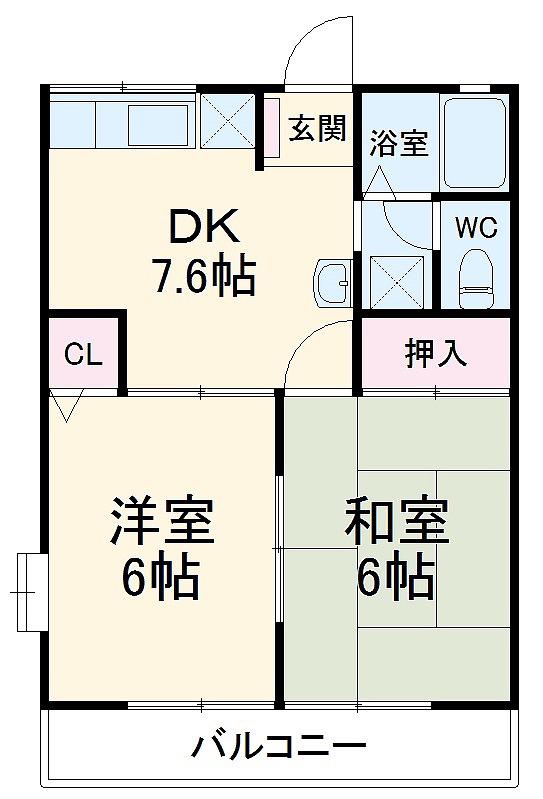 ドヌールⅡ(2DK/2階)の間取り写真