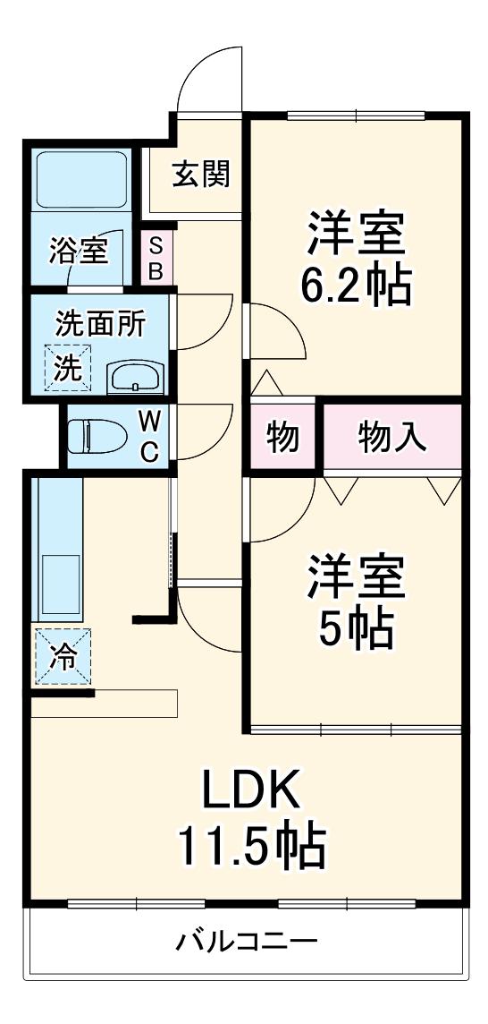 シャトー秋葉町(2LDK/1階)の間取り写真